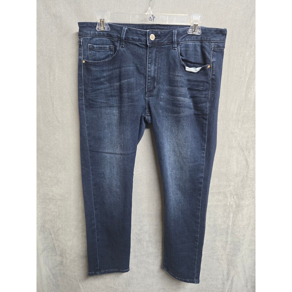 Bebe Heartbreaker Capri Skinny Jeans Dark Wash Rhinestone Logo Size 32 W0890917B